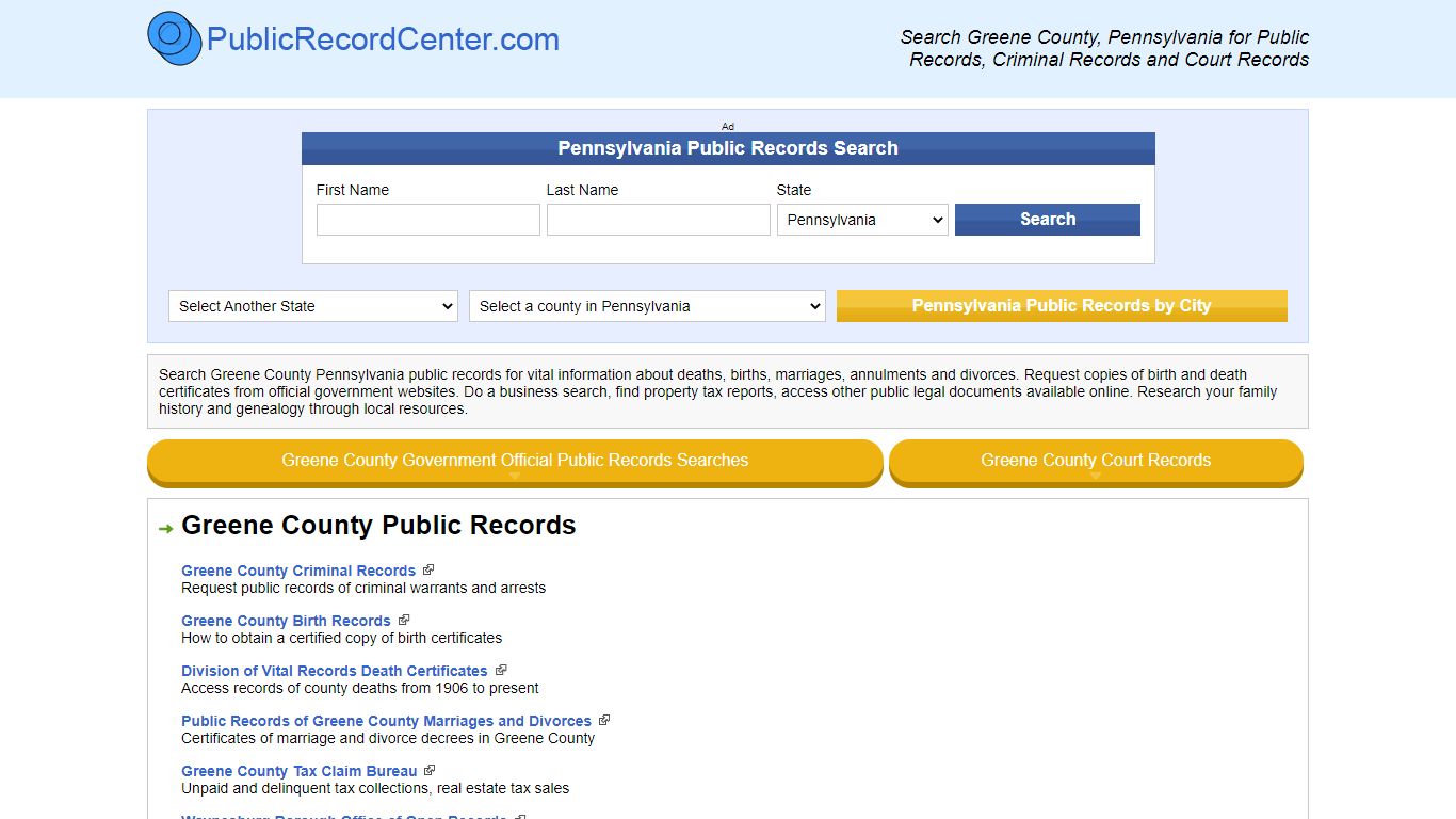 Greene County Pennsylvania Free Public Records - Court Records ...